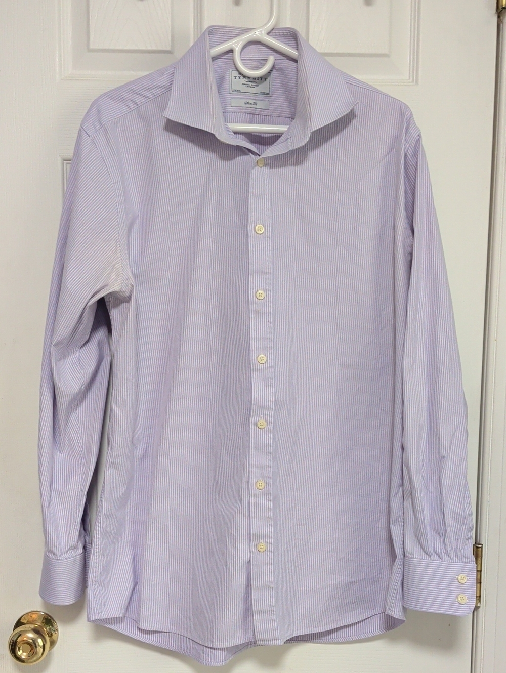 2 For $35 Charles Tyrwhitt Lavender Pinstripe Dress Shirt 17.5/36in
